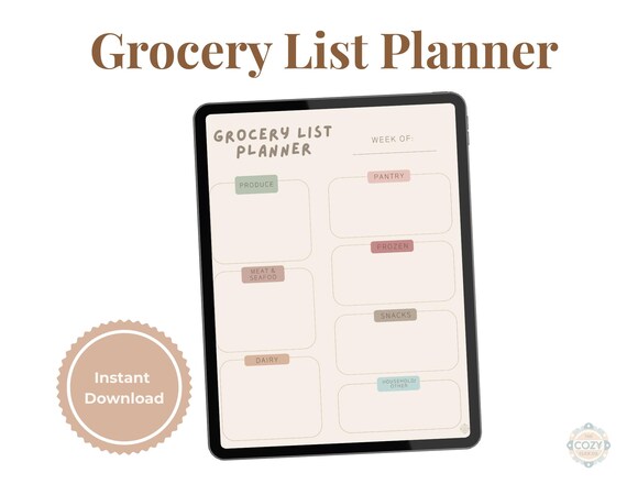Grocery List Planner Printable | Categorized Shopping List | Minimal Weekly Food Organizer | Cozy Neutral PDF