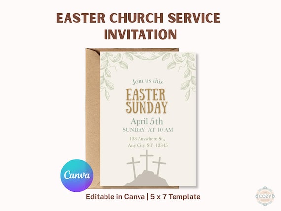 Easter Church Service Invitation, Botanical Sage Botanical, Gold Typography (Digital Download)