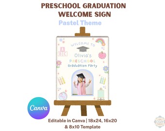 Preschool Graduation Welcome Sign Editable Canva Template 18x24 Party Sign
