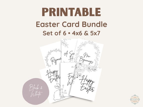 Black and White Easter Card Bundle Printable Modern Minimal Spring Cards
