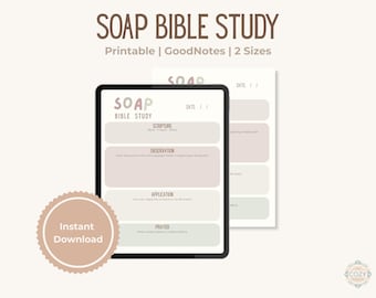 Estudio bíblico imprimible SOAP / Hoja de trabajo para el estudio de las Escrituras cristianas / Página de diario de fe tamaño A5 y tamaño carta