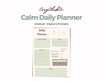Daily Planner Printable | Calm Hourly Schedule, US Letter & A5 PDF