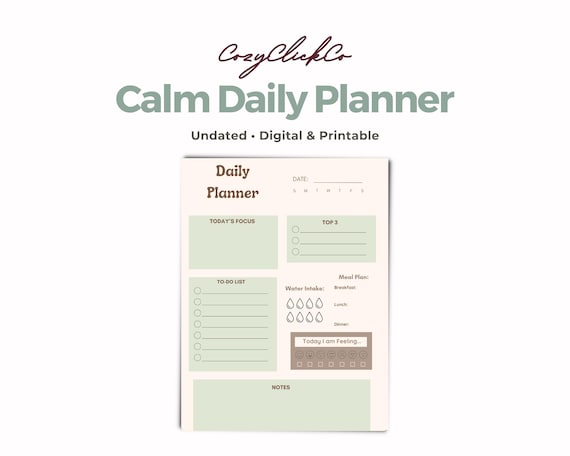 Daily Planner Printable | Calm Hourly Schedule, US Letter & A5 PDF