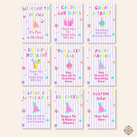 First Birthday Party Signs, 9 Editable It’s Fun to Be One Canva Templates