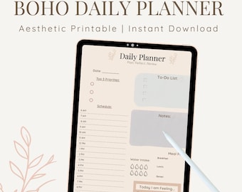 Planificador diario bohemio imprimible / Planificador minimalista estético en PDF / Plantilla digital para iPad / Descarga instantánea