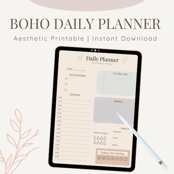 Boho Daily Planner Printable | Aesthetic Minimal Planner PDF | Digital iPad Template | Instant Download