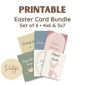 Vintage Cottagecore Easter Card Bundle Printable 4x6 & 5x7 Set of 6