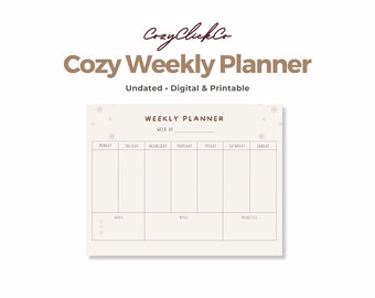 Cozy Weekly Planner Printable | Minimal Neutral Weekly Schedule | Goals Notes Priorities | Digital Download