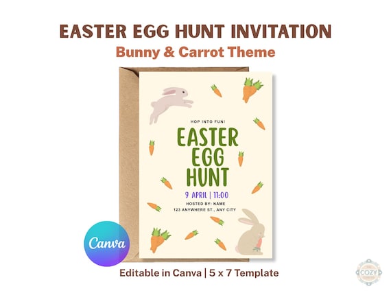 Editable Easter Egg Hunt Invitation | Bunny Carrot Theme 5x7 (Digital Download)