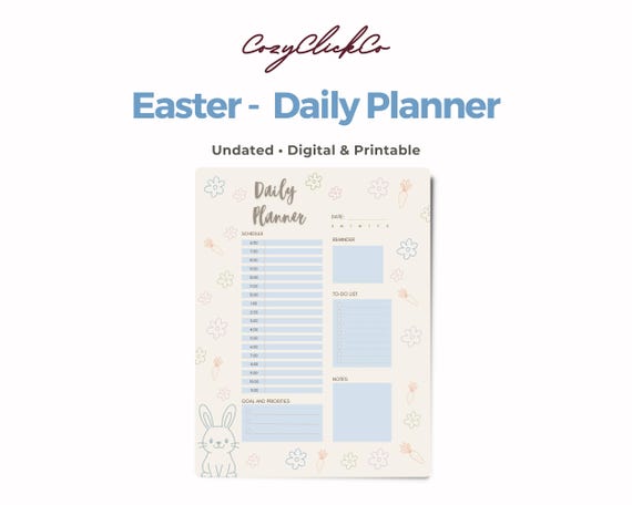 Easter Daily Planner Printable | Pastel Bunny Floral Schedule (Digital Download)