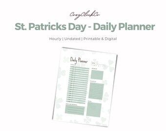 St. Patrick’s Day Daily Planner Printable, Undated Green Clover Planner, US Letter PDF