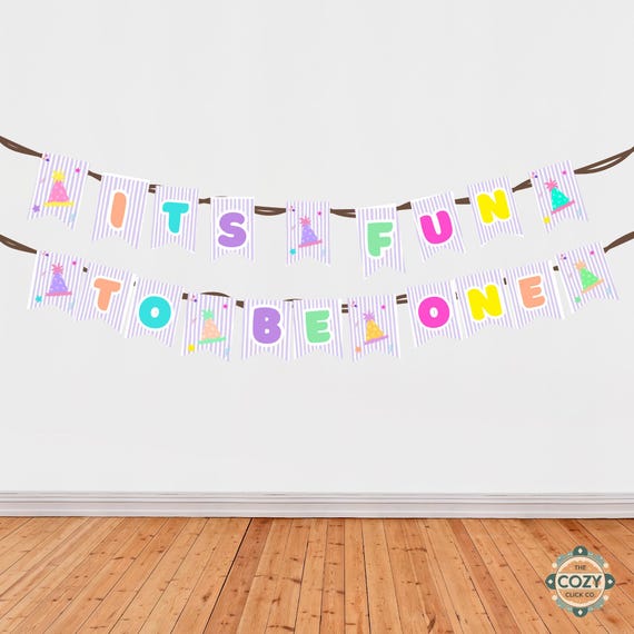 First Birthday Banner, It’s Fun to Be One Printable Party Pennant Decor