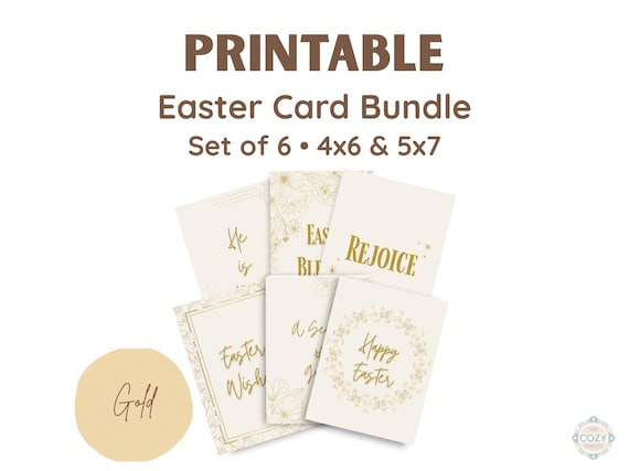 Gold Easter Card Bundle Printable Christian Luxury Spring Greeting Set