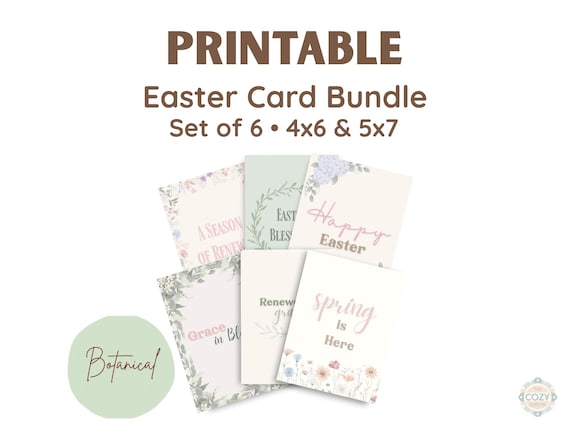 Botanical Easter Cards Bundle Printable Faith Spring Floral Set of 6
