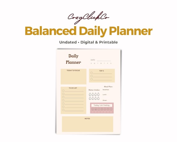 Undated Daily Planner Printable | Minimalist Schedule & To-Do List PDF