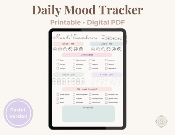 Daily Mood Tracker Printable | Pastel Mental Health Journal PDF