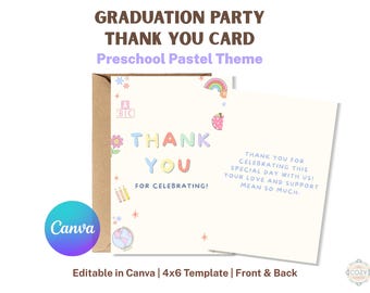 編集可能な幼稚園卒業おめでとうカード Canva テンプレート パステル 4x6 印刷可能