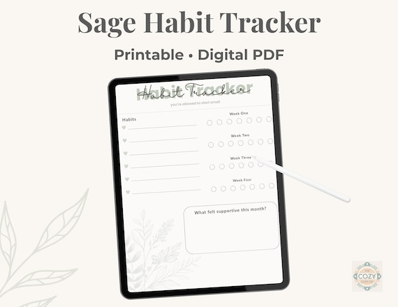 Sage Habit Tracker Printable, Monthly Habit Tracker PDF, Calm Botanical Habit Tracker, Minimal Weekly Check-In, iPad Digital Planner