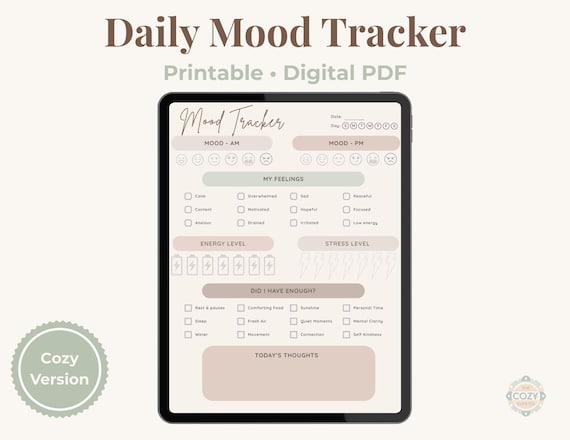 Daily Mood Tracker Printable | Cozy Mood Tracker PDF | Neutral Self Care Journal | Printable & Digital iPad Planner