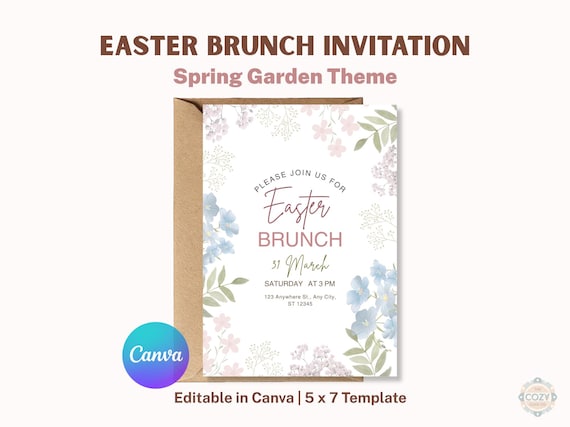 Spring Garden Easter Brunch Invitation, Floral 5x7 Canva Template (Digital Download)