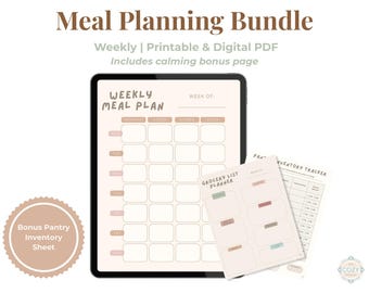 Meal Planning Bundle | Weekly Meal Planner, Grocery List & Pantry Inventory Printable Digital PDF Cozy Kitchen Organizer