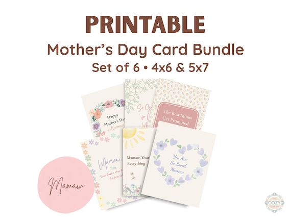 Mamaw Mother’s Day Card Bundle, Printable Greeting Cards Set of 6