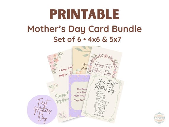 First Mother’s Day Card Bundle, Printable New Mom Greeting Cards Set of 6