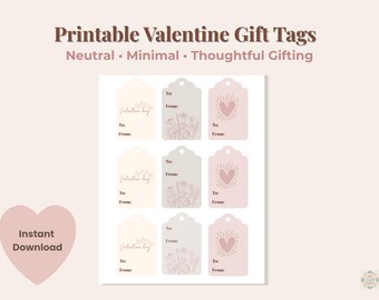 Printable Valentine Gift Tags | Neutral Minimal Gift Tags | Simple Valentine Printable | Instant Download