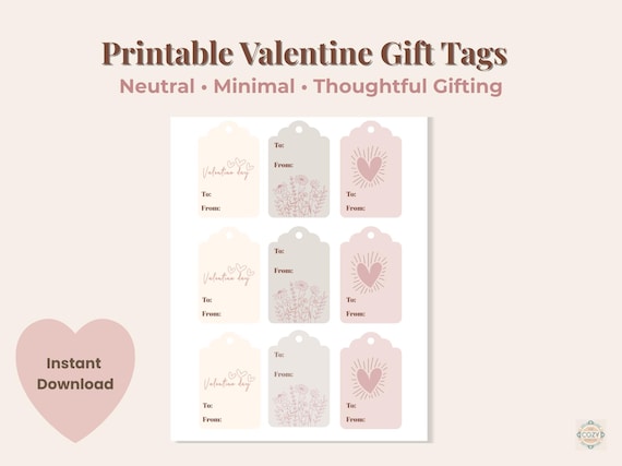 Printable Valentine Gift Tags | Neutral Minimal Gift Tags | Simple Valentine Printable | Instant Download
