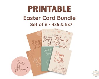 Boho Easter Card Bundle – 6 Printable 4x6 & 5x7 Spring Cards (Digital Download)