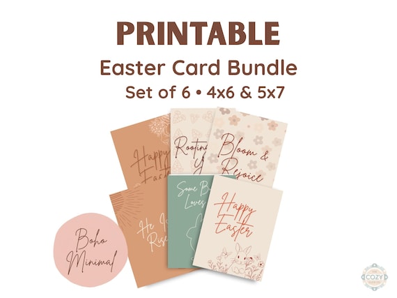 Boho Easter Card Bundle – 6 Printable 4x6 & 5x7 Spring Cards (Digital Download)