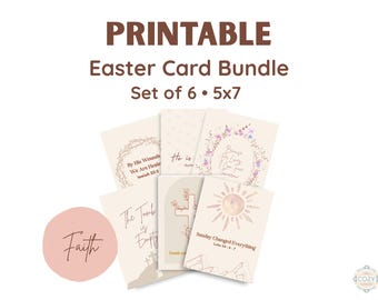 Tarjetas cristianas de Pascua imprimibles de 5x7, juego de 6 versículos bíblicos