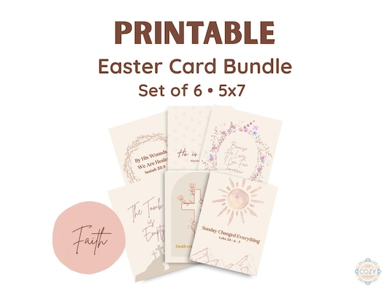 Christian Easter Cards Printable 5x7 Set of 6 Bible Verse Bundle