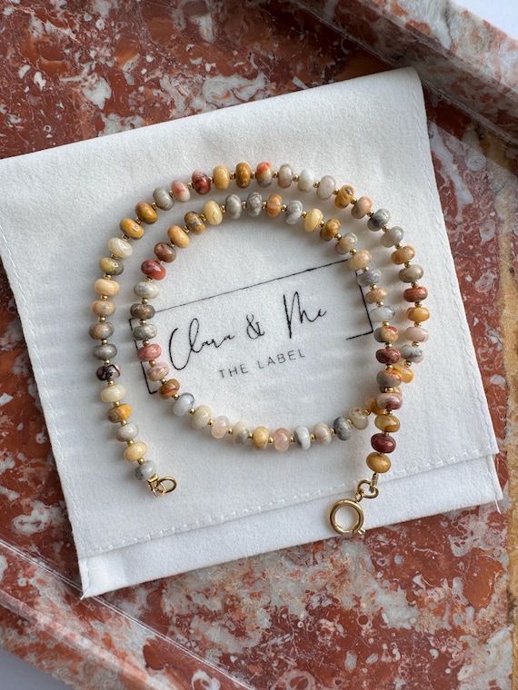 Achat Perlenkette | Zarte Naturstein Kette mit Zwischenperlen | Braun Beige | Verschluss Gold oder Silber