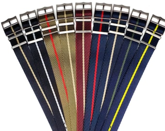 NATO® Single Pass Twill Nylon Center Stripes Watch strap Adjustable length Replacement Watch Band 20mm 22mm USA stock FREE Shipping