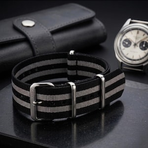 NATO® Strap Black Grey Bond Military Nylon Watch Band Ballistic Custom Size 16mm 18mm 19mm 20mm 22mm 24mm High Polish Satin PVD Black Buckle