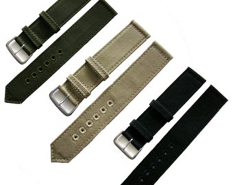 NATO® Canvas WWII 2pc Military watchband Vintage style strap Embroidered 16mm 18mm 20mm  USA stock