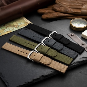 NATO® Two Piece Nylon WWII Ballistic Nylon Military Smart Watch Strap 2pc Combat band Olive Drab Grey Black Tan 16mm 18mm 20mm USA Stock