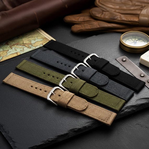 NATO® Two Piece Nylon WWII Ballistic Nylon Military Smart Watch Strap 2pc Combat band Olive Drab Grey Black Tan 16mm 18mm 20mm USA Stock