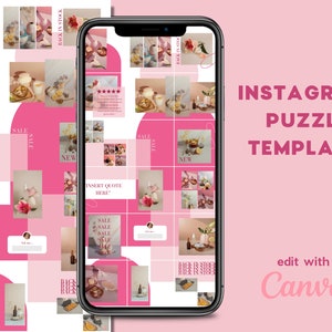 Instagram Puzzle Template Pink | IG Puzzle Grid | Minimalist Modern | Social Media Branding Kit | Edit with Canva | Instagram Feed