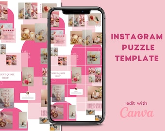 Instagram Puzzle Template Pink | IG Puzzle Grid | Minimalist Modern | Social Media Branding Kit | Edit with Canva | Instagram Feed