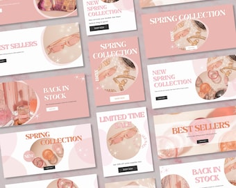 Pink Website Banners, Editable Banners Shopify, DIY Banners, Website Banner Kit, Canva Template, Wix Banner, Slider Image, Website Header