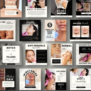 Botox and Filler Instagram Posts, Esthetician Nurse Injector Social Media Posts, Skincare Templates, Med Spa, Medspa, Canva DIY Branding Kit