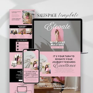 Canva Sales Page Template, Coaching Course Landing Page, Landing Page, Course Creator Funnel Template, Editable Canva, Pink, Minimalist