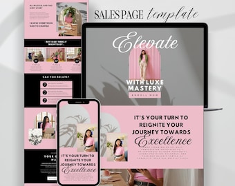 Canva Sales Page Template, Coaching Course Landing Page, Landing Page, Course Creator Funnel Template, Editable Canva, Pink, Minimalist