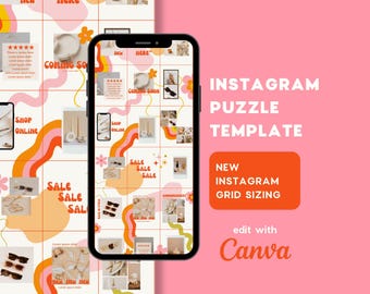 Instagram Puzzle Template Retro | IG Puzzle Grid | Retro Pink Colorful | Social Media Branding Kit | Edit with Canva | Instagram Feed
