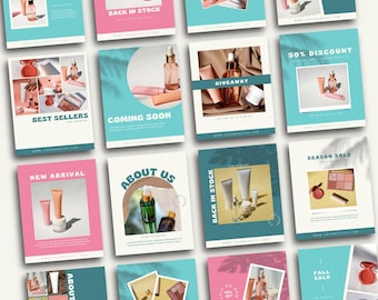 32 Instagram Post Templates for Small Businesses Ecommerce Online Stores | Minimalist Modern | Branding Marketing | Social Media Templates
