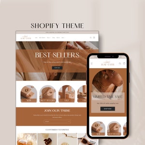 Shopify Theme Template Jewelry Boutique, Boho Aesthetic Shopify Website, Shopify Banners, Luxury Website Design Template, Minimalist, Canva