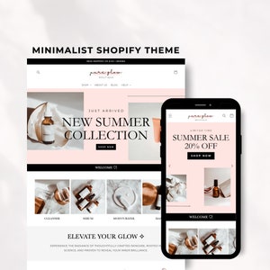 Shopify Theme Minimalist Pink, Aesthetic Luxury Website Design, Luxe Skincare Boutique, Editable Canva Banners, Ecommerce Template, Neutral
