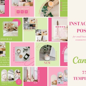 75 Instagram Post Templates | Pink Green Brand Feed | IG Engaging Templates | Branding | Social Media Booster | Online Beauty Templates
